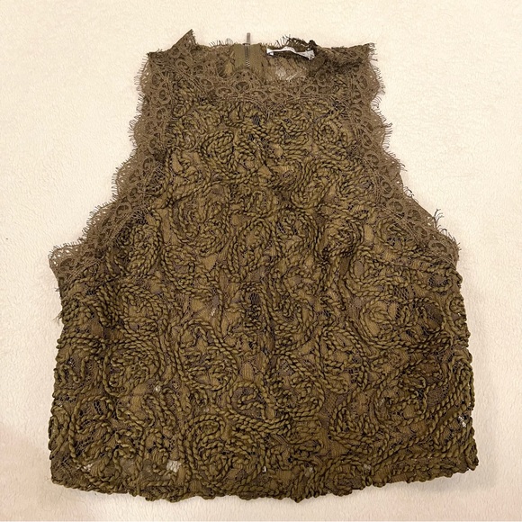 Stunning ZARA Olive Guipure Lace Top - Picture 2 of 7